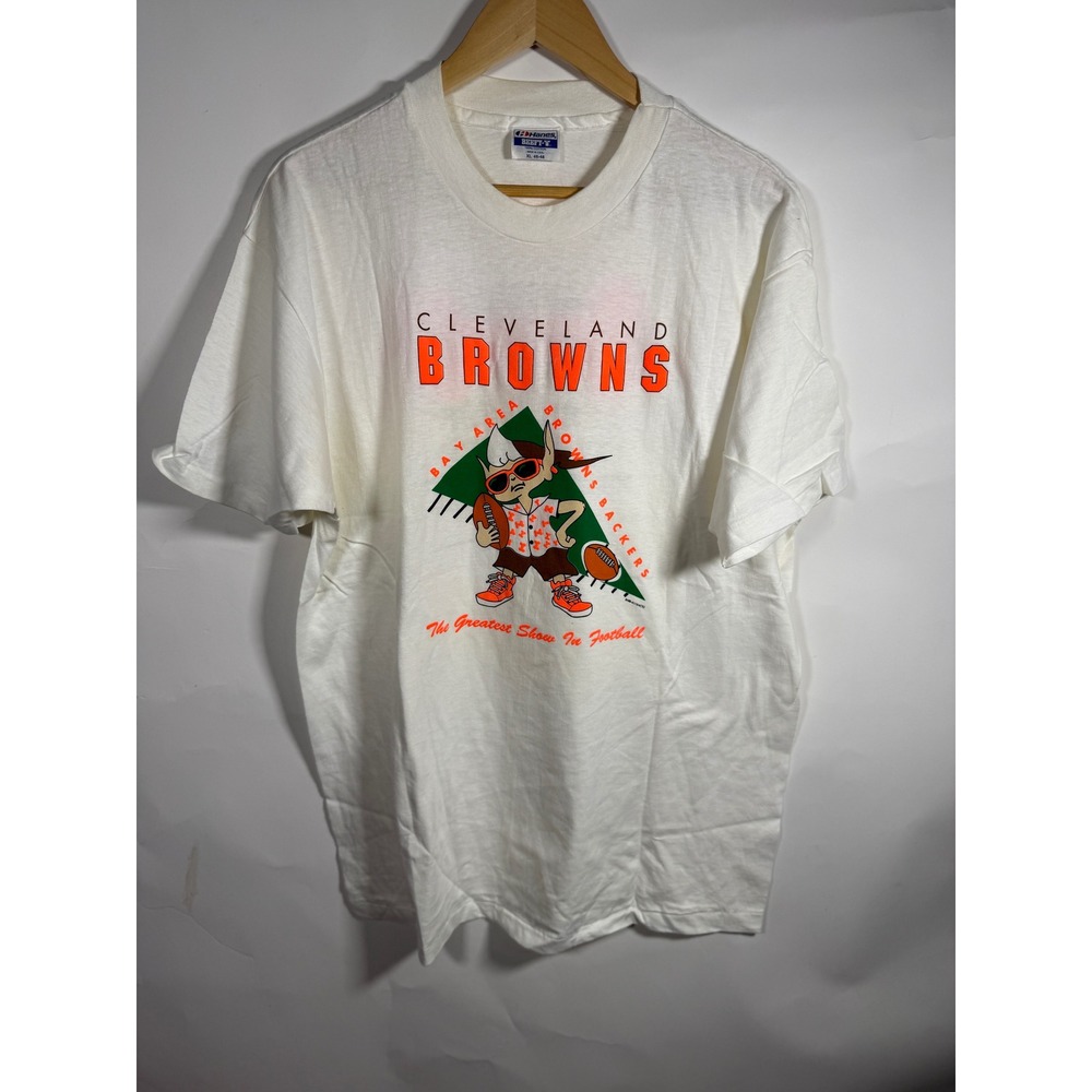Vintage Hanes Cleveland Browns Bay Area Browns Backers T-Shirt XL White USA Made